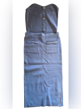 Christian Lacroix Steel Blue Ribbed Pencil Skirt